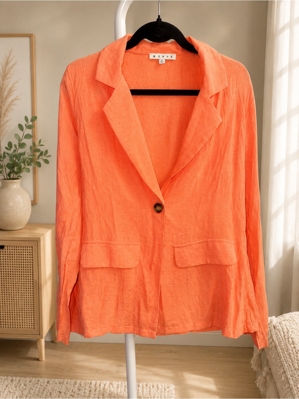 HYFVE Coral-Orange Single-Button Linen Blazer